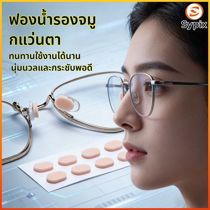 Sypix แว่นตาฟองน้ำแผ่นรองจมูกมีกาวในตัวแผ่นรองจมูกป้องกันการเยื้องอุปกรณ์แว่นตากันลื่น8ชิ้น/ชิ้น