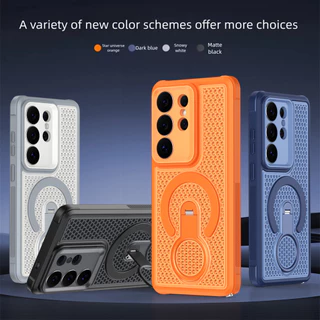 SAMSUNG การกระจายความร้อนเคสโทรศัพท์แม่เหล็กสําหรับSamsung Galaxy S26 S25 S24 S23 Ultra S26 Plus S25 24 Plus S25 Edge S25 FE S24 FE S23 FEแหวนหมุนขาตั้งHollowกันกระแทก