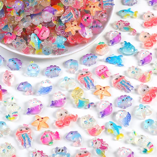 GeeToy ชุด10ชิ้น ของเล่นมินิสัตว์ทะเลการ์ตูนเรืองแสง แบ่งสุ่ม ของขวัญสำหรับเด็ก