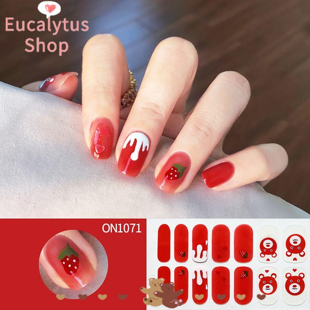 EUCALYTUSS สติ๊กเกอร์ติดเล็บเจล, Floristic Full Cover Nail Patch, กําจัดง่าย 14Strips Semi Cured Nai