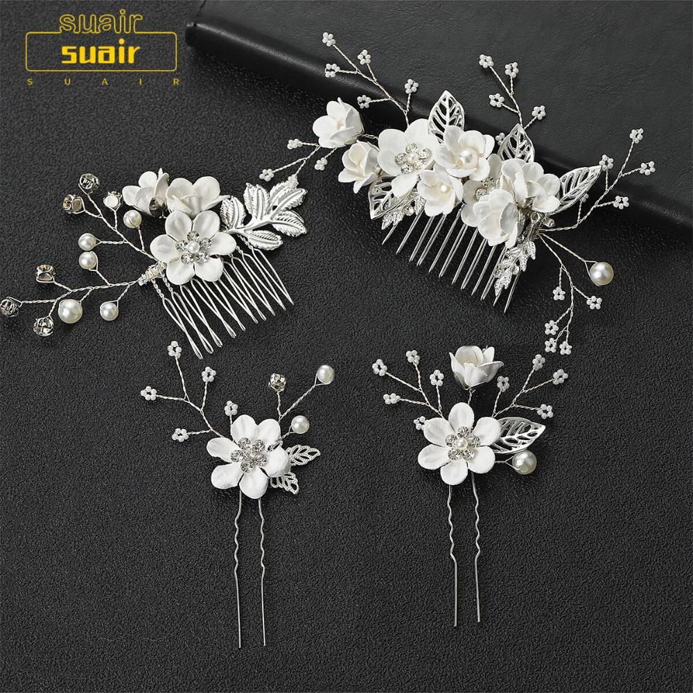 SUAIR หวีหรูสำหรับเจ้าสาวพร้อมใบ Tiara และคลิป