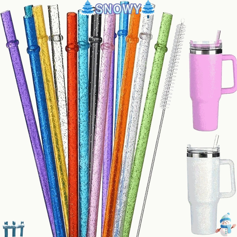 SNOWY 1PC Glitter Straw, ถ้วยอุปกรณ์เสริมแบบพกพาผงทองหลอดพลาสติก, รถ Travel ถ้วยฟางพร้อมแปรงทําความส