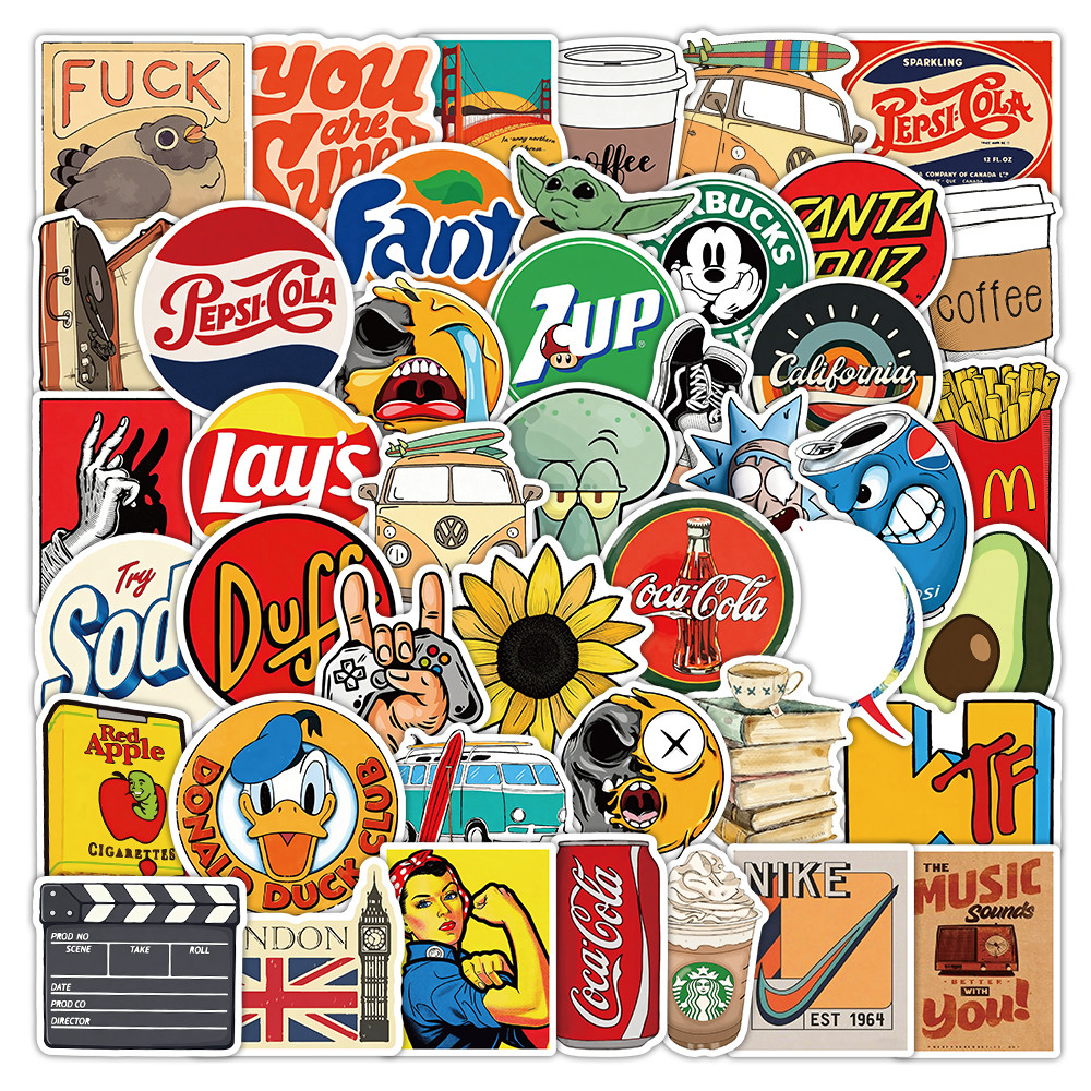 50 ชิ้น Hip Hop Streetwear สติกเกอร์แบรนด์สําหรับแล็ปท็อปสเก็ตบอร์ดและกระเป๋าเดินทางตกแต่ง