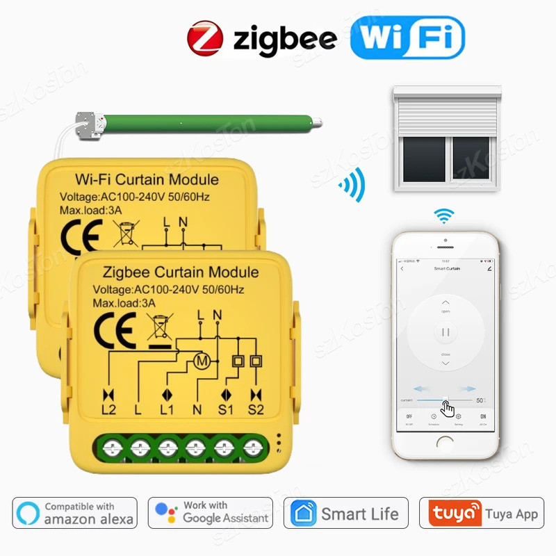 Tuya Smart Life WiFi Zigbee ผ้าม่านสวิทช์เชื่อมต่อลูกกลิ้งชัตเตอร์ควบคุมผ้าม่านมอเตอร์ Google Home A