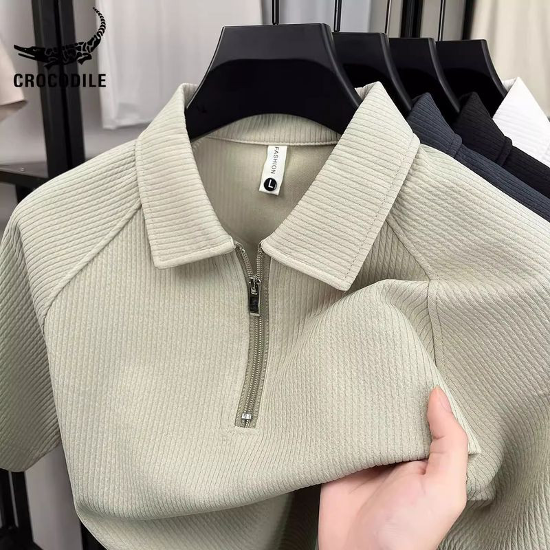 เสื้อโปโลผู้ชายพื้นผิวครึ่งซิป สำหรับฤดูร้อน