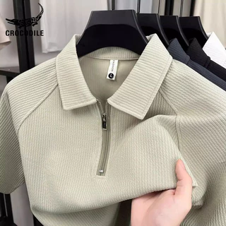 เสื้อโปโลผู้ชายพื้นผิวครึ่งซิป สำหรับฤดูร้อน