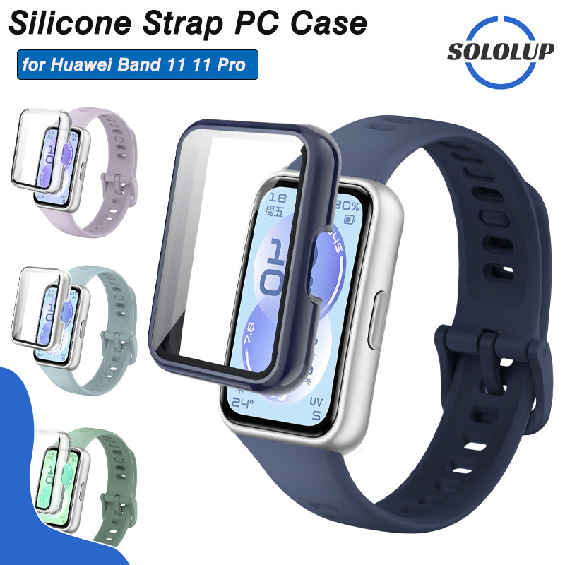 【สาย+เคส】กรณีแก้วนิรภัย สายซิลิโคน for Huawei Band 11 / 11 Pro สายรัดข้อมือยาง อุปกรณ์เสริมป้องกันหน้าจอแข็ง