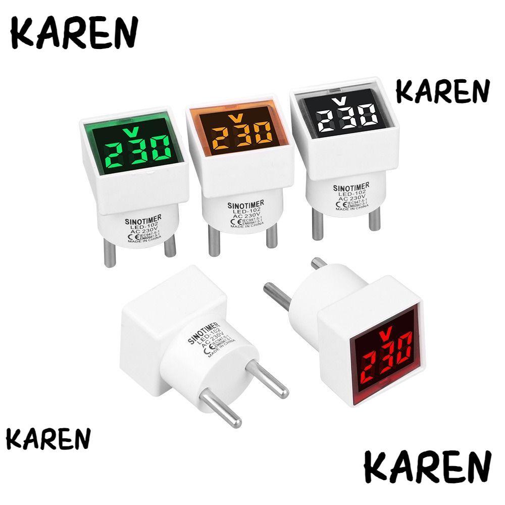 KARENGOODS โวลต์มิเตอร์สแควร์, 220V/230V จอแสดงผลเครื่องวัดแรงดันไฟฟ้า, แบบพกพา AC Digital EU Plug โ