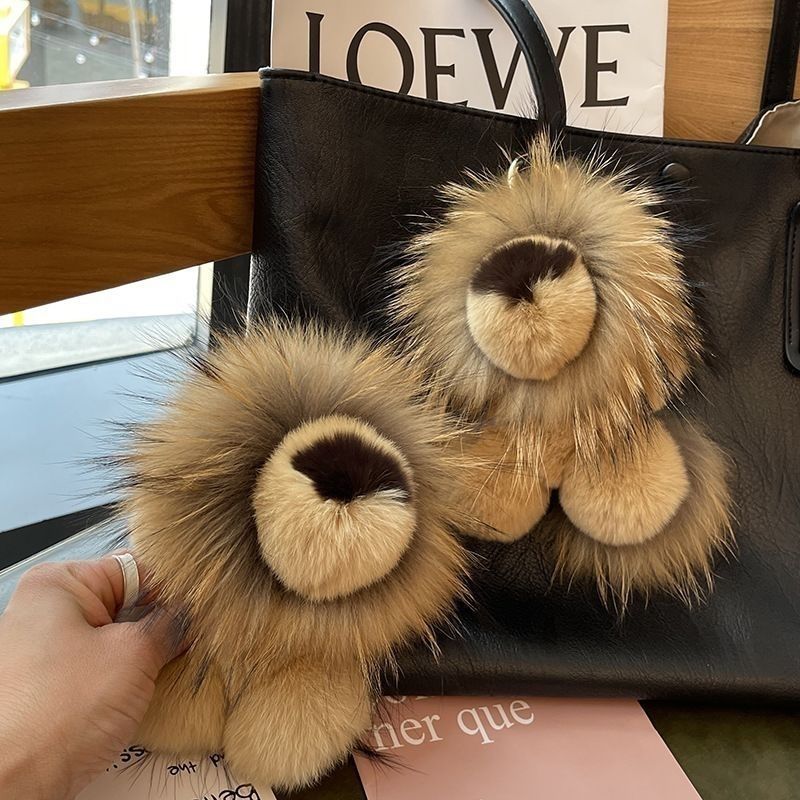 ของแท้หนังหญ้า Rex กระต่ายขน Simba Lion King ขนจี้กระเป๋าพวงกุญแจจี้ของขวัญวันหยุดของขวัญสร้างสรรค์
