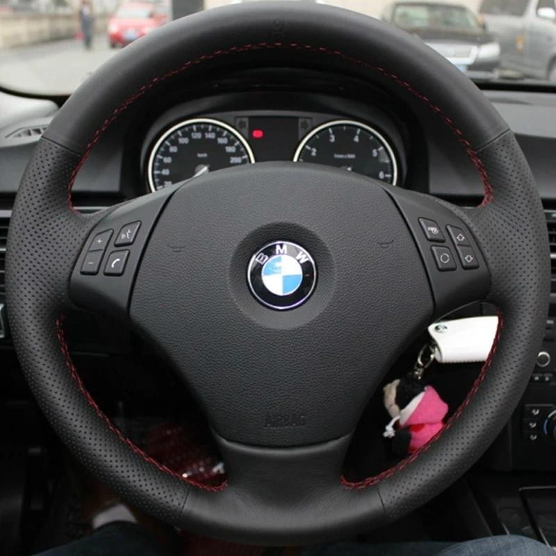 DIY Hand-Stitched หนังเทียมสีดําพวงมาลัยรถสําหรับ BMW E90 320 318i 320i 325i 330i 320d X1 328xi 2007