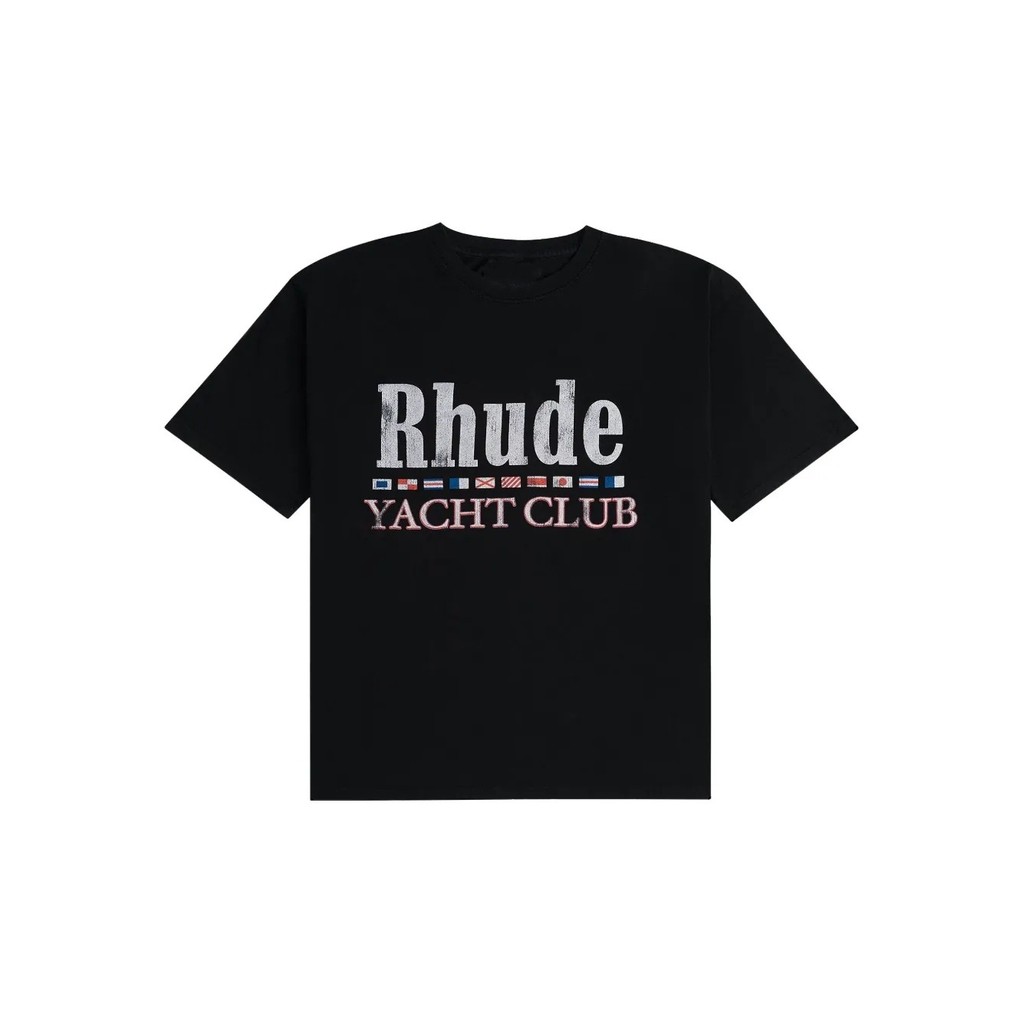 ELJU Rhude Summer new letter print short-sleeve shirt T Black unisex round-neck loose-fit casual top