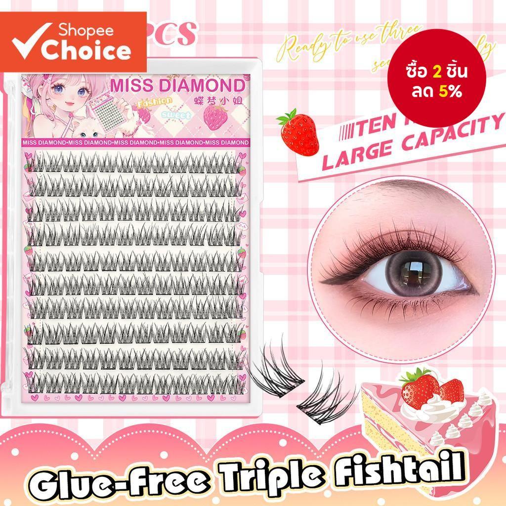 ขนตาปลอมปราศจากกาว Triple Fishtail สิบแถวความจุขนาดใหญ่ Segmented จําลองธรรมชาติ
