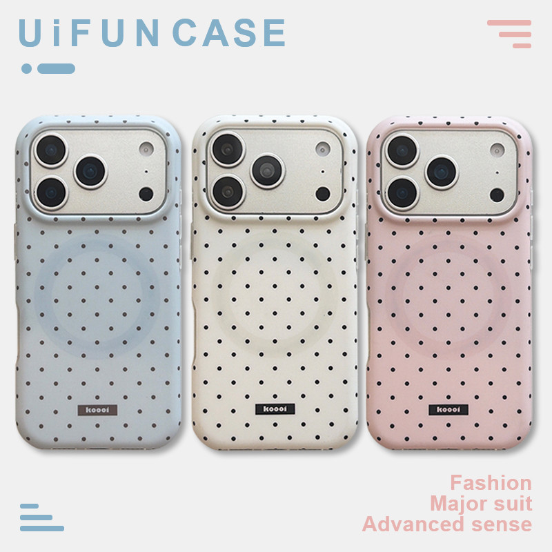 Simple Polka Dot Magnetic ไร้สายชาร์จเคสโทรศัพท์สําหรับ iPhone 17 16 15 14 Pro Max 13 iPhone17 IMD กันกระแทก Big Hole ฝาหลัง Hard Casing