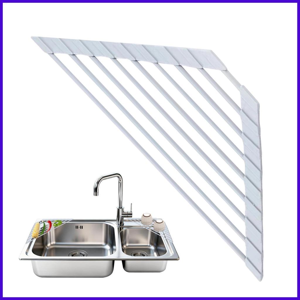 ผู้ถือฟองน้ําสําหรับอ่างล้างจานพับสามเหลี่ยม Drainer Mat Over Sink Kitchen Drainer สําหรับเคาน์เตอร์