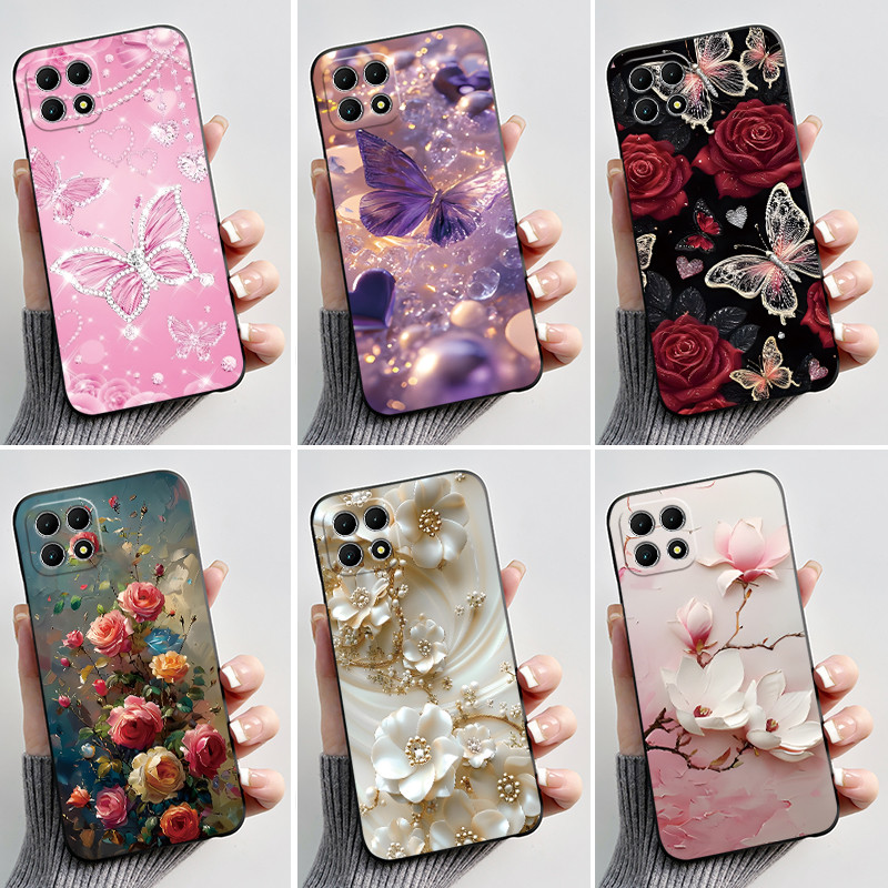 สําหรับ TCL T-Mobile Revvl 7 / 7 Pro 5G กรณีแฟชั่นผีเสื้อดอกไม้สีดําซิลิโคน Jelly ฝาครอบโทรศัพท์สําห