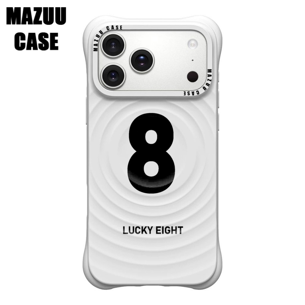เคสไอโฟน แม่เหล็ก ลอนคลื่น กันกระแทกมุมหนา ซิลิโคนสีขาว ลายเลข Lucky 8 iPhone 17 16 15 14 13 12 11 Pro Max Plus