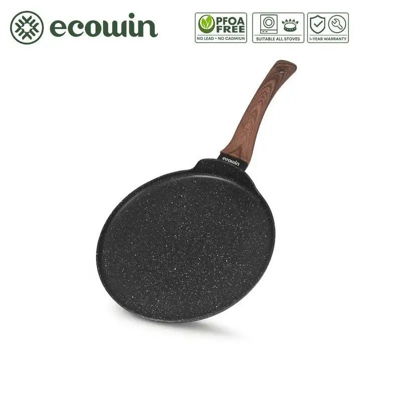 Ecowin 25 ซม.หินแกรนิต Non Stick กระทะไข่แพนเค้ก Pan Induction Crepe Pan Pizaa Pan เหมาะสําหรับเตาทั