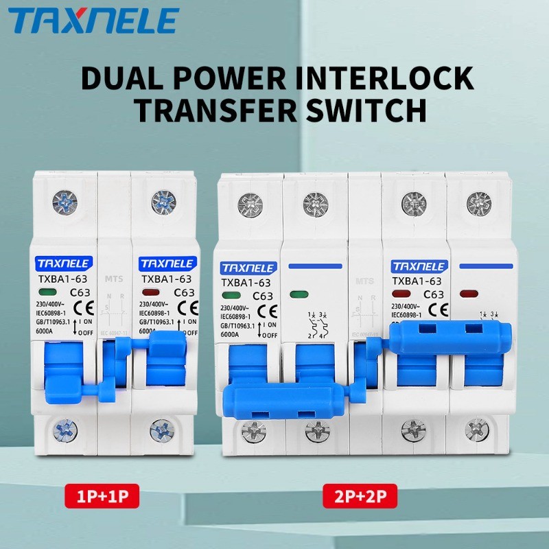1P + 1P 2P 2P MTS AC Dual Power Manual Transfer Switch Circuit Breaker Changeover Switch MCB 40A 63A