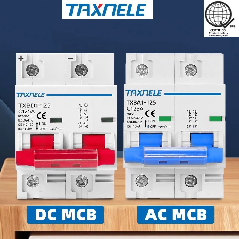 Taxnele 125A 100A 80A 2P AC DC MCB พลังงานแสงอาทิตย์ Mini Circuit Breaker AC DC MCB สําหรับระบบ PV โวลต์