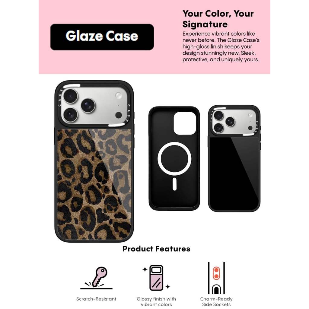 CASECASE X สีดําเสือดาวพิมพ์กรณีป้องกันรอยขีดข่วนแม่เหล็กดูดเคลือบสําหรับ IPhone 17 Air 16 15 14 Pro