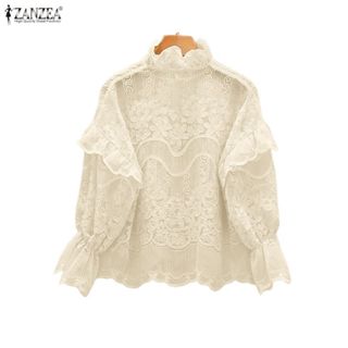 ZANZEA เสื้อลูกไม้crochetedสำหรับผู้หญิงสไตล์เกาหลี แขนยาวแบ…