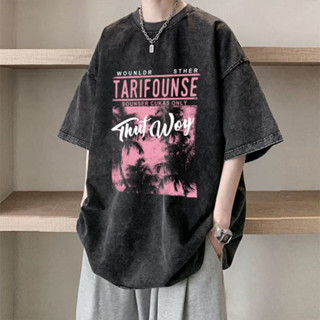 เสื้อยืด เสื้อวินเทจ men เสื้อฟอก สีดำ แฟชั่น ทรงหลวม oversi…