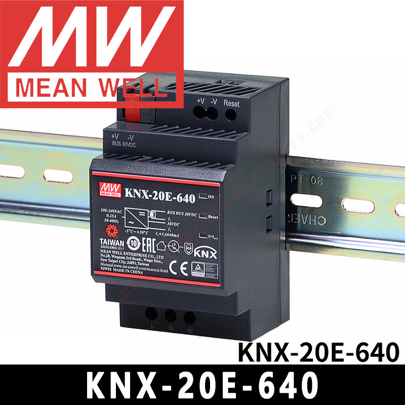 Mean Well KNX-20E-640 mianwell 640mA KNX แหล่งจ่ายไฟรถบัส Din Rail ประเภท EIB/KNX แหล่งจ่ายไฟพร้อม c