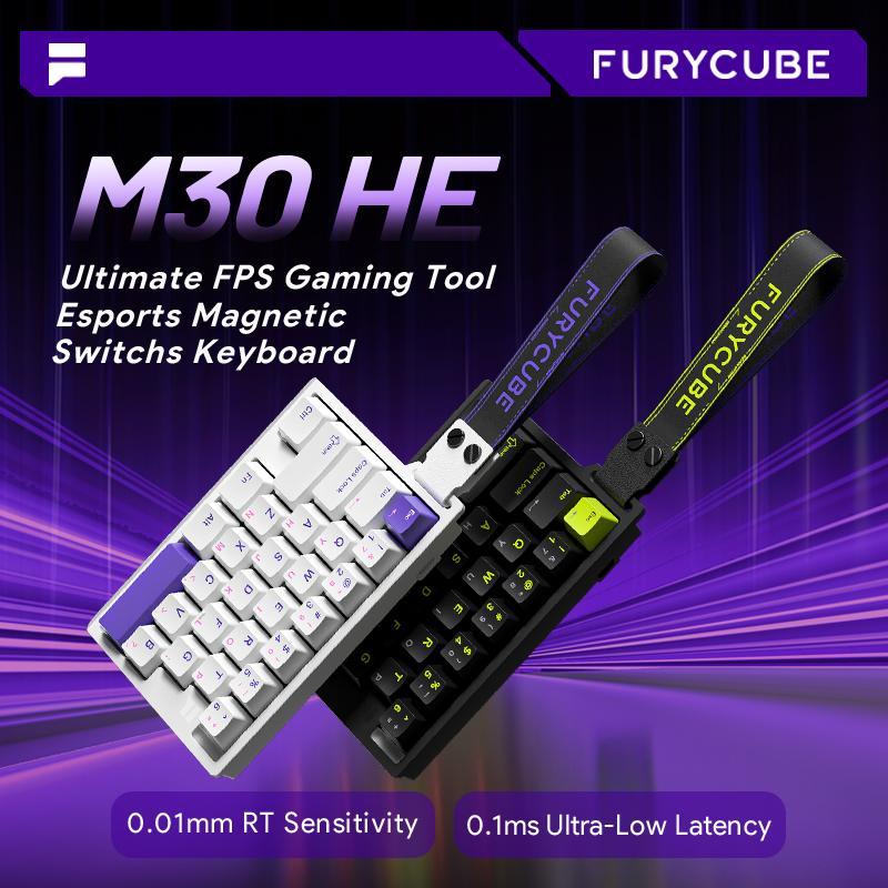 NewFURYCUBE M30 HE คีย์บอร์ดเกมสวิตช์แม่เหล็กแบบมีสาย, รูปแบบ 30%,RT 0.01,ตอบสนองเป็นพิเศษ,RGB Backl