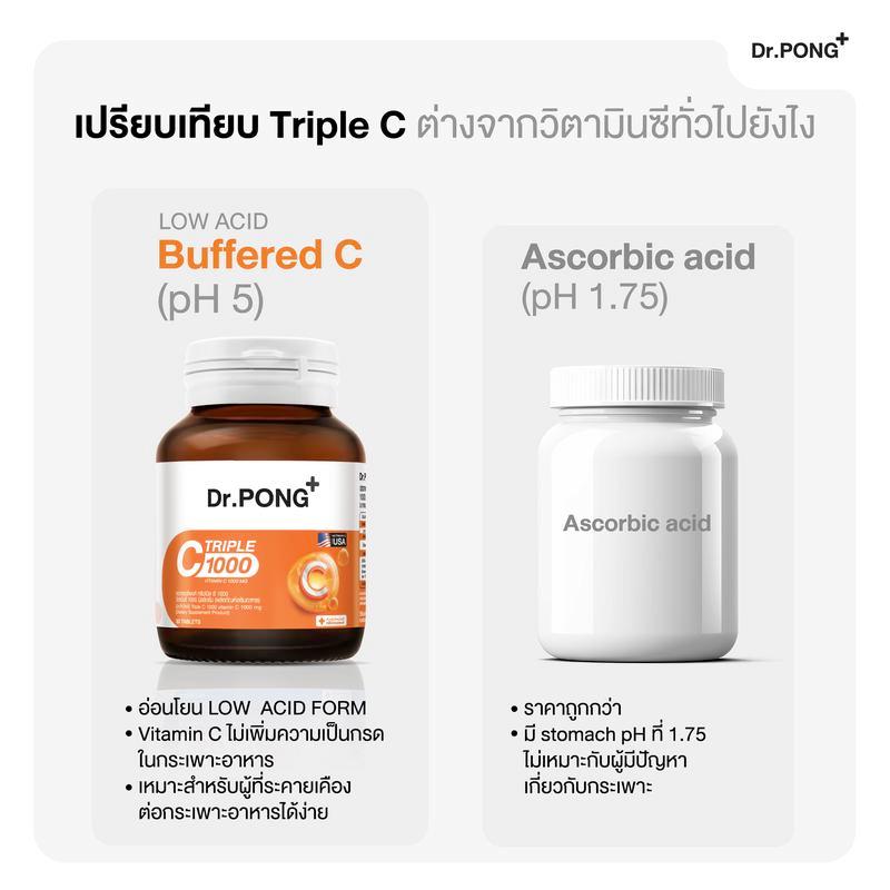 [ลดราคาแรง] Dr.PONG Triple C 1000 Vitamin C 1000mg วิตามินซี 3 ชนิด 60 เม็ด