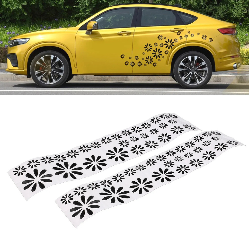 DIY Your Car with 2Pcs Car Sticker Black Flower Design Protection Universal for Car Dress Up Any Veh