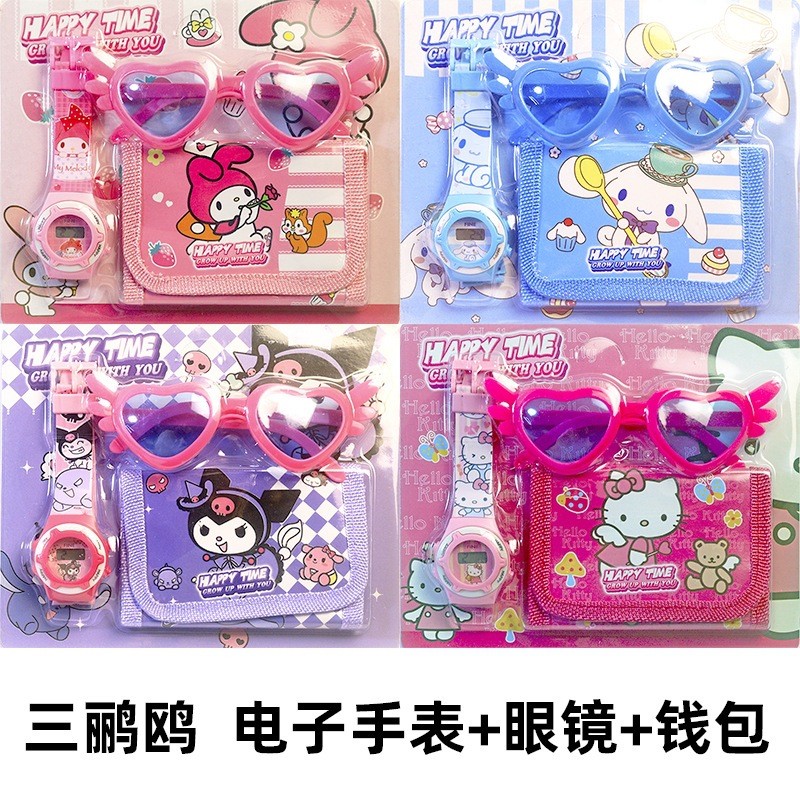 Sanrio Kuromi นาฬิกาอิเล็กทรอนิกส์พร้อมอุปกรณ์สะสม ออกแบบเหมือนของใช้ในโรงเรียนอนุบาล