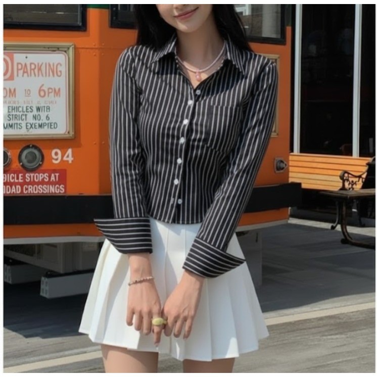 KATUN KEMEJA Tq88indonesia Womens Cotton LUNA SALUR Shirt / Casual Slimfit Long Sleeve Stripe Shirt