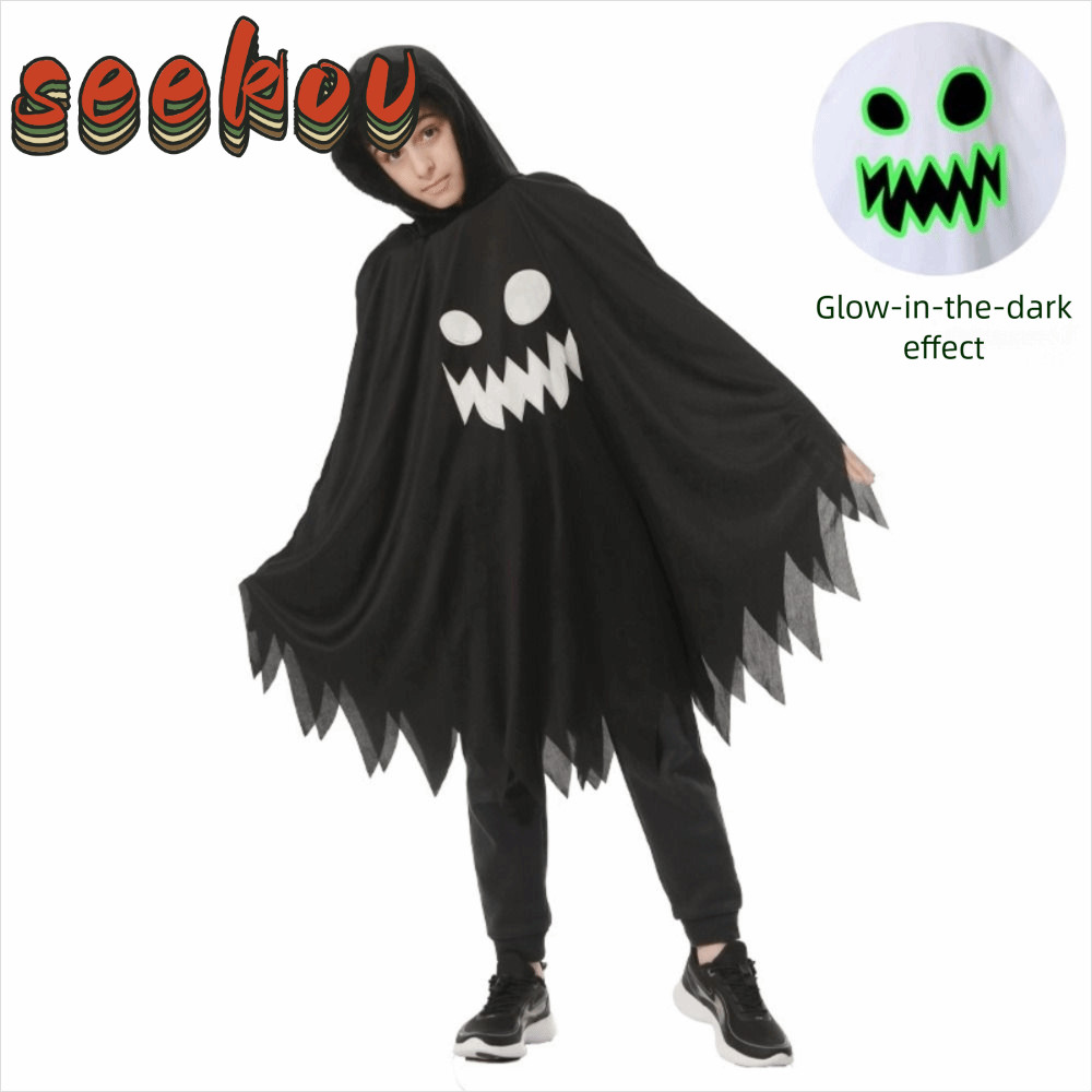 SEKOV Ghost คอสเพลย์ Cape, Glow in the Dark White สีดําฮาโลวีนเครื่องแต่งกาย,ชุด Ghost Face Design P