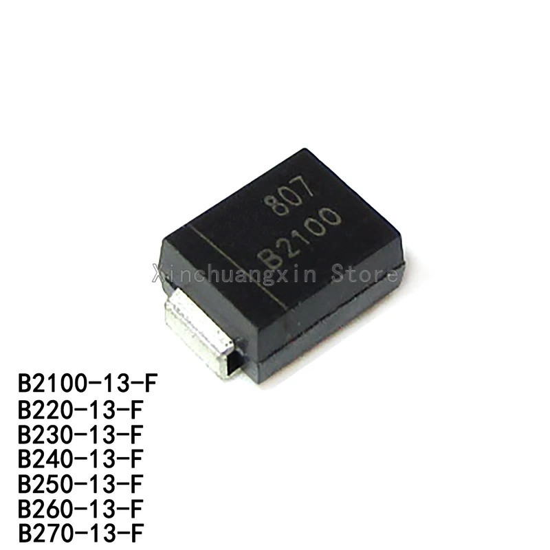 10PCS B220 B230 B240 B250 B260 B270 B2100-13-F SMB DO-214AA Schottky Barrier ไดโอด