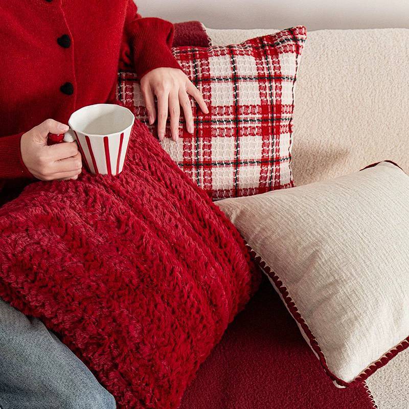 Red Festive New French Entry Lux Sofa Living Room Pillow Bedroom Ins Advanced Cushion Cover U2nN