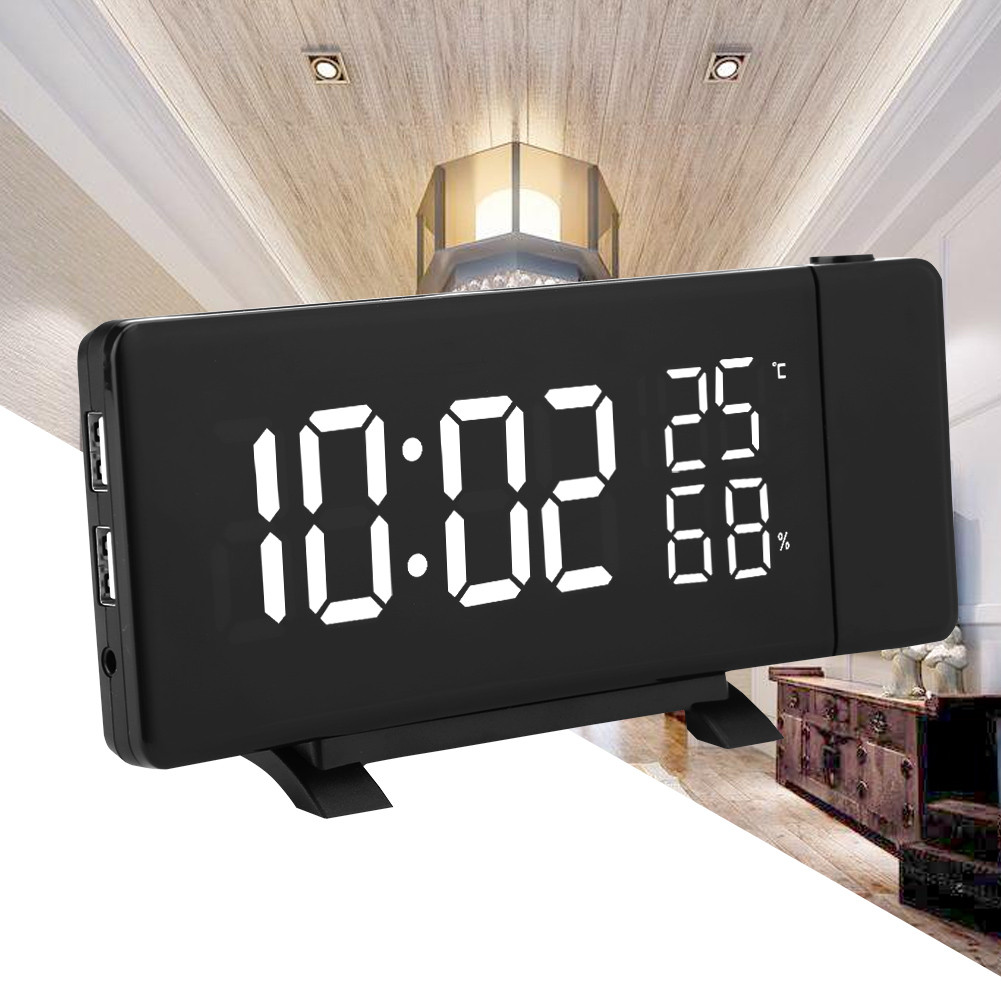 นาฬิกาดิจิตอลนาฬิกาฉาย 5V 100Ma เอาต์พุต USB การออกแบบตามหลักสรีรศาสตร์พร้อมฟังก์ชั่นวิทยุ FM สําหรั