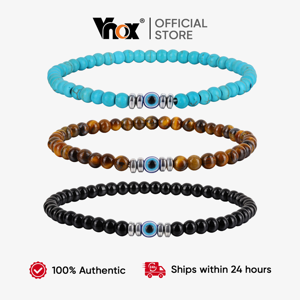สร้อยข้อมือ Vnox Evil Eye ขนาด 6 มม. ลูกปัดสำหรับผู้หญิงและผู้ชาย เป็นของขวัญในวันสำคัญอย่างวันเกิด ครบรอบ หรือคริสต์มาส ราคาถูก Shopee Lazada