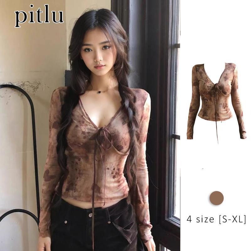 Petro Elastic Gauze Top V คอออกแบบสายสุภาพ สไตล์ดอกไม้ไล่ระดับสีผีเสื้อ เซ็กซี่และสวมใส่สบาย