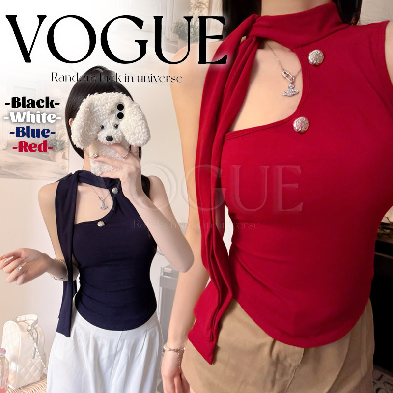 Vogue🌟พร้อมส่ง🌟 เสื้อกล้ามเสริมฟองน้ำ สีพท้น เรียบหรูดูแพง (FY5539)