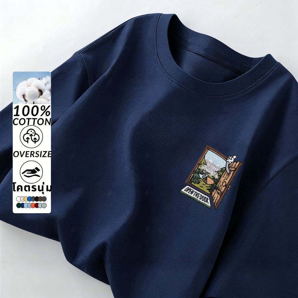 Top.basic🔥เสื้อวินเทจOversize ผ้าCOTTONลาย "OPENTHEDOOR"วินเทจอเมริกัน สตรีทแฟชั่นเสื้อผ้า【COD】