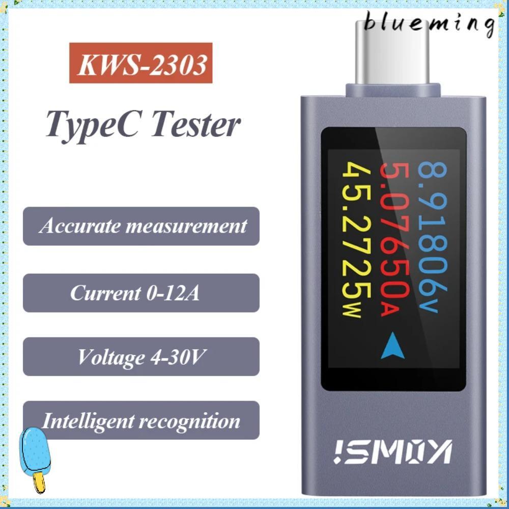 BLUEMING Power Meter Tester, KWS-2303C PD Current and Voltage Monitor, แบตเตอรี่ความจุ Type-C จอแสดง