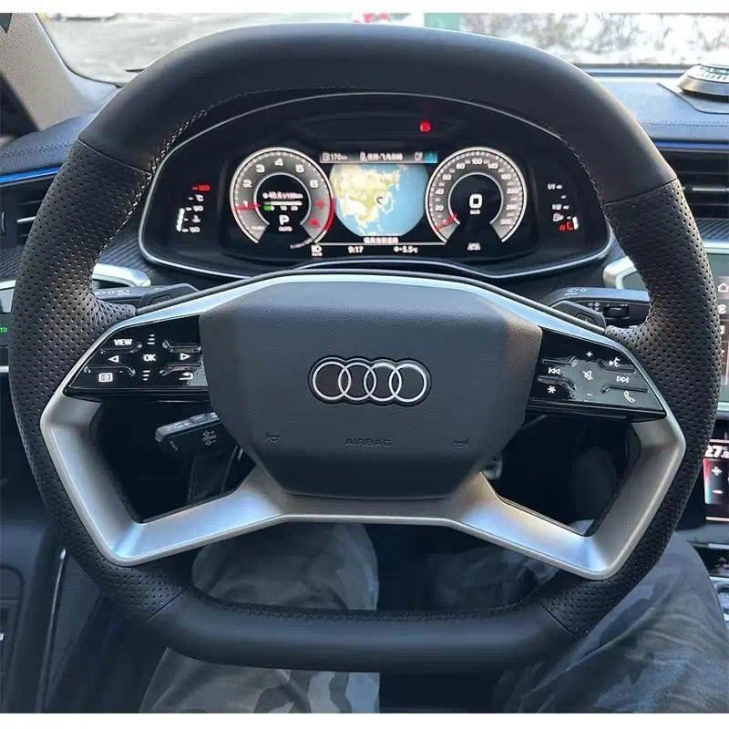 สําหรับ Audi Q4 E-tron Q5 Q6 22-24 มือเย็บลื่นพวงมาลัยรถ Braid ของแท้หนังภายในรถ