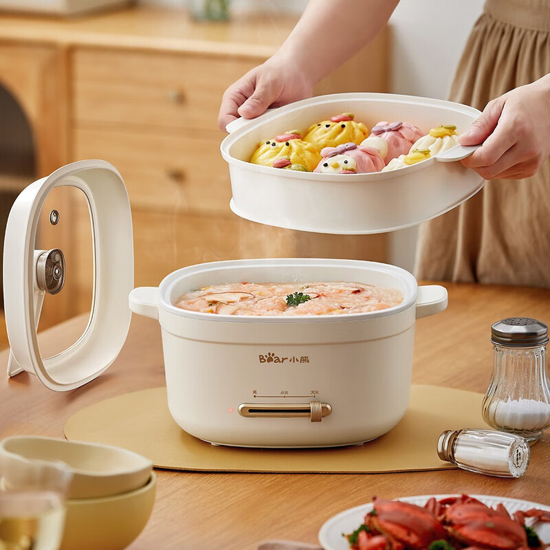 หมีน้อย 3L มัลติฟังก์ชั่นหม้อ 2L Steamer หม้อหุงข้าวไฟฟ้าในครัวเรือน 1,000W เซรามิคน้ํามัน DRG-E30U8