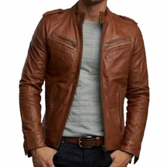 ผู้ชาย Lambskin Jacket Elegant Brownie ARL 033 Silverstone RFLA Ariel Noah 90 แจ็คเก็ตหนังผู้ชาย Jak