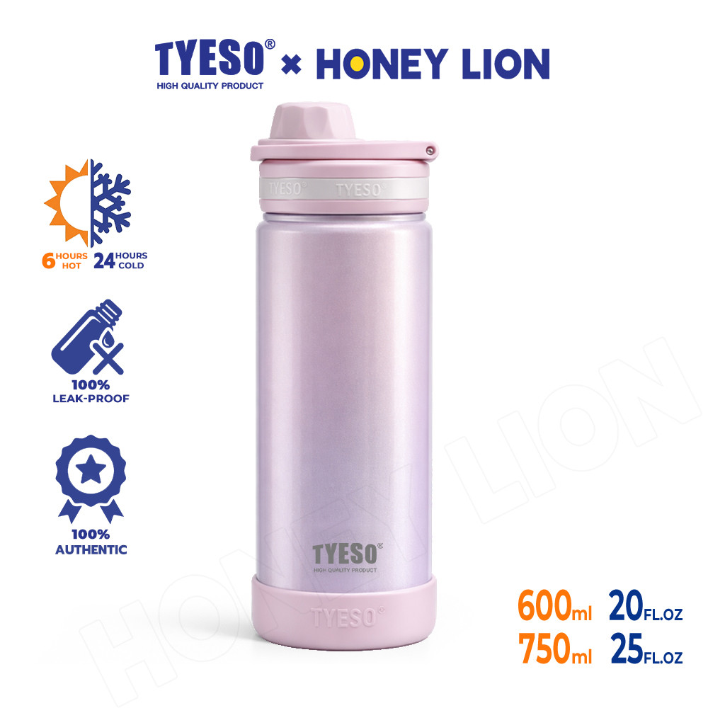 HoneyLion ขวดน้ําหุ้มฉนวนขนาด 600/750 มล. สแตนเลสเก็บความเย็นและร้อนอุณหภูมิกระติกน้ําเดินทางใช้ทุกวัน - TYESO 01-01034/35