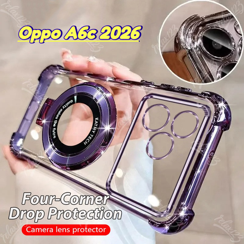สําหรับOppo A6c OPPO A6s A6C Oppo A 6C OPPO A6 c A6c A 6S 6 C 4G 5Gปลอก 2026 Soft Clearสี่มุมหนาชุบซิลิโคนเคสโทรศัพท์พร้อมขาตั้งแม่เหล็กผู้ถือปกหลัง