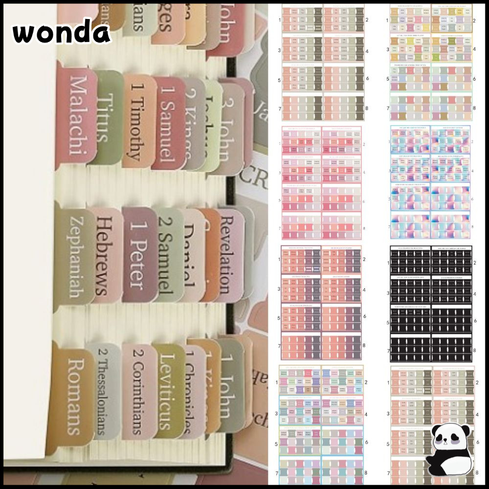 WONDA 120PCS Boho Bible Tabs, การนําทางง่ายที่มีสีสันลามิเนตพระคัมภีร์, ที่สวยงามหลายสีกาวตนเองลามิเ