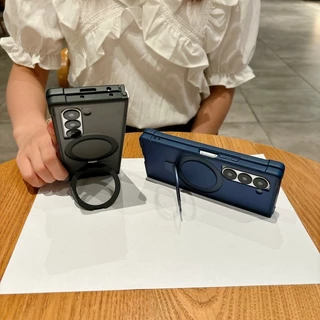 SAMSUNG เคสแม่เหล็กป้องกันมุมสี่มุม สําหรับ Galaxy Z Fold 7/6/5/4 พร้อมที่วางแหวนโลหะ