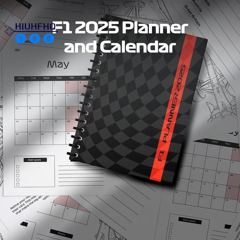 Hiuhfhq106F1 2025 Planner and Calendar, Planner with F1 Track Design, Spiral Bound, Monthly Planner 