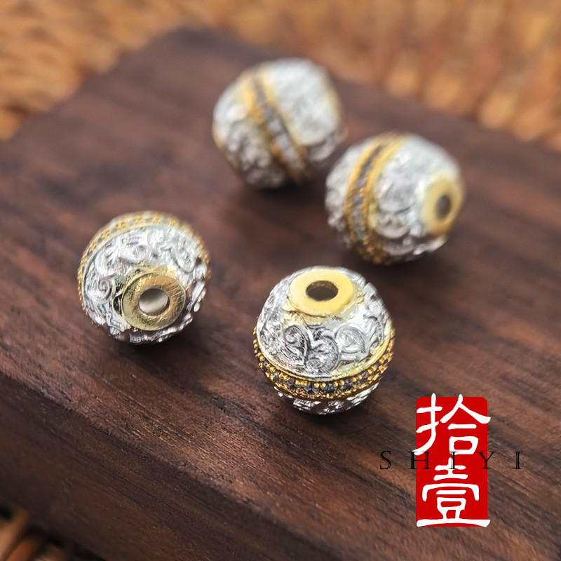 Spot Goods#[New Product 11]Two-tone electroplated diamond-encrusted hamburger beads for crafts diy P
